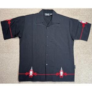 Dragonfly Clothing Company Men's Vtg Embroidered‎ Skulls Short Sleeve Size Large